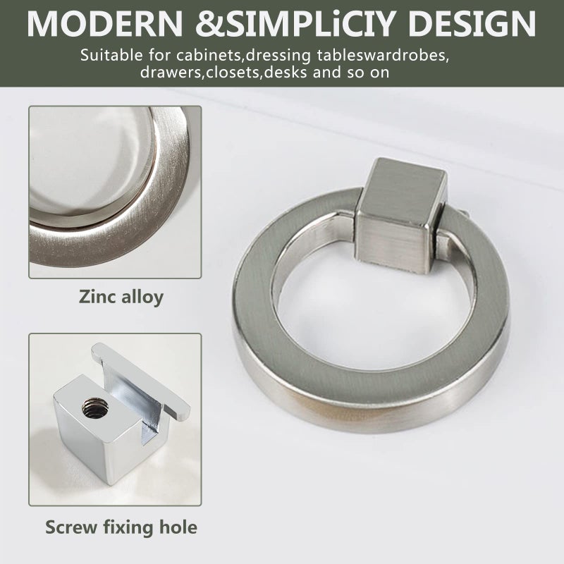Rddconkit Modern Cabinet Drawer Pull Handle Dresser Wardrobe Cupboard Knob Ring Pack of 4 (Brushed) - Image 3